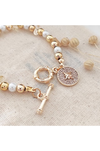 Pulsera de estrella - Latón chapado en oro, perlas sintéticas y circones 