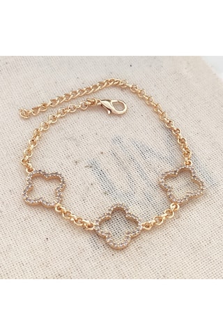 Pulsera de trébol - Latón chapado en oro y circonita 