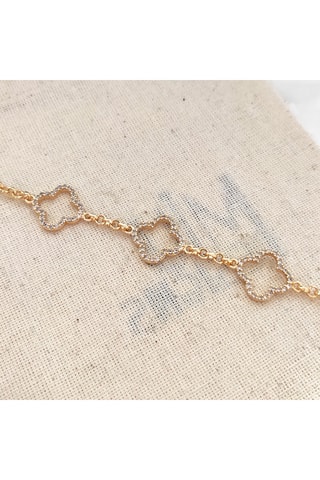 Pulsera de trébol - Latón chapado en oro y circonita 