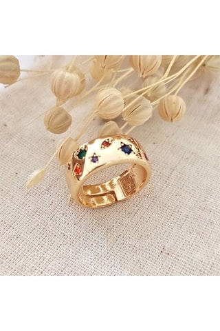 Anillo ajustable - Latón bañado y circones