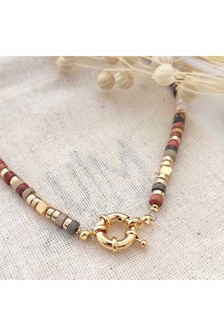 Collar de piedras y perlas - Latón chapado en oro 