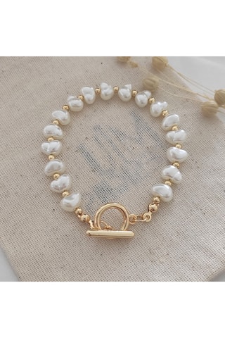 Pulsera - Latón chapado en oro y perlas 