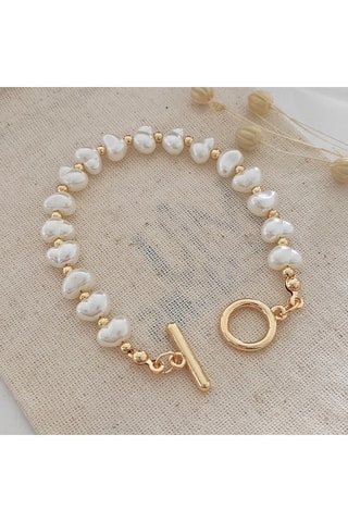 Pulsera - Latón chapado en oro y perlas 