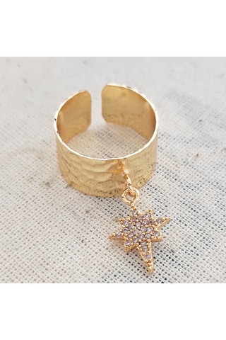 Anillo Stone Star - Latón chapado en oro fino y circón
