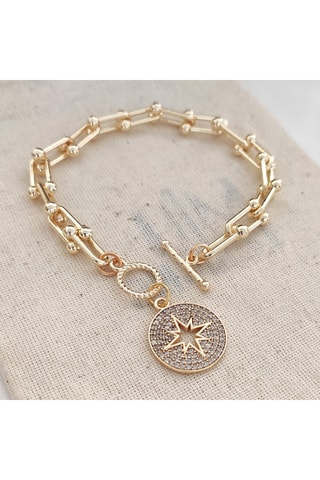 Pulsera Pole Star - Latón chapado en oro fino y circonita