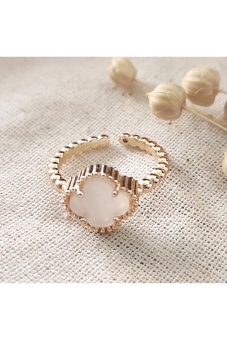 Anillo ajustable de trébol - Latón chapado en oro y nácar blanco