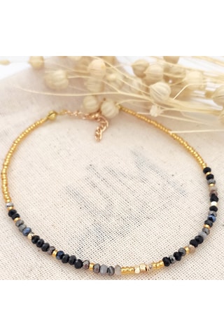 Pulseira de tornozelo - Cristal preto 