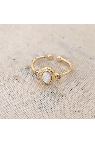 Anillo ajustable - Latón chapado en oro y piedra de ópalo