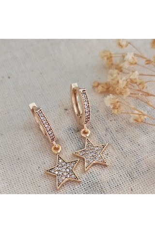 Pendientes de estrella - Latón bañado, chapado en oro y piedras de circón