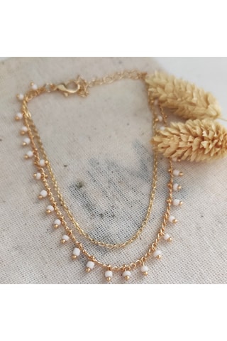 Pulseira de tornozelo com pedras de cristais brancos - Latão folheado e banhado a ouro 