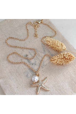 Collar con colgante de estrella de mar - Latón bañado, chapado en oro y perla 