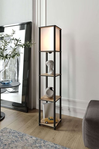 Lampadaire - Noir et imitation chêne - 40 W