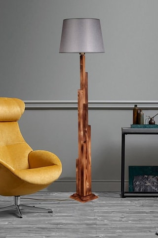 Lampadaire en bois - Naturel et gris - 60 W - 175 cm