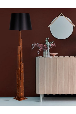Lampadaire en bois - Naturel et noir - 40 W