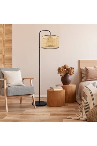 Lampadaire en bois - Naturel et noir - 60 W