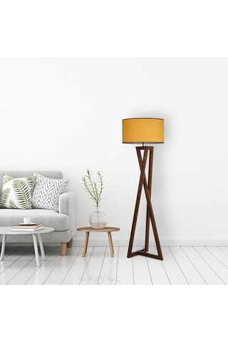 Lampadaire en pin Macka - Naturel et moutarde