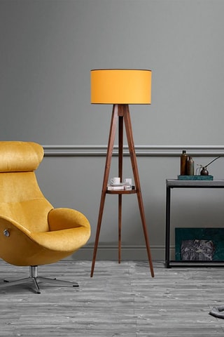 Lampadaire en bois Sehbali Tripod - Naturel et moutarde - 60 W - 153 cm