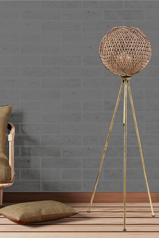 Lampadaire trépied - Doré et naturel