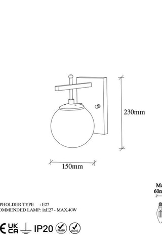 Applique murale Zahar - Noir - 40 W