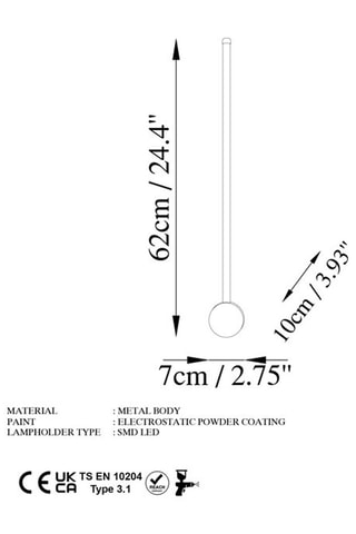 Applique murale LED Sword - Noir - 8 W