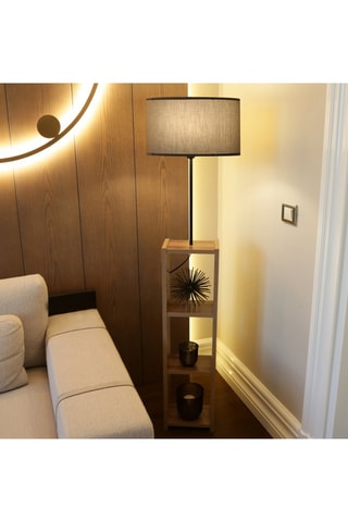 Lampadaire avec étagère - Beige et naturel