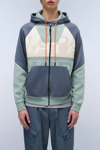 Sweat com capuz B Anghiari - Cinzento e verde-água