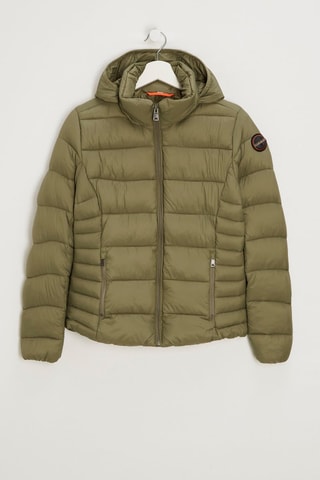 Blusão de penas com capuz Alma - Caqui