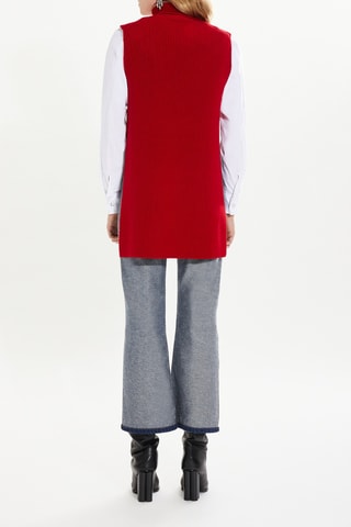 Pull cape en laine sans manches - Rouge