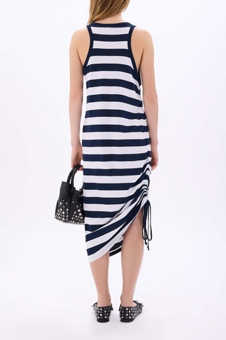 Robe midi - Blanc et bleu marine