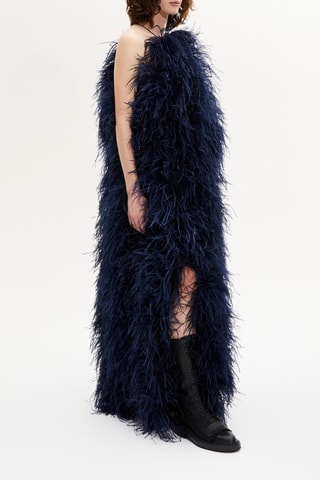 Robe longue en plumes d’autruche - Bleu marine