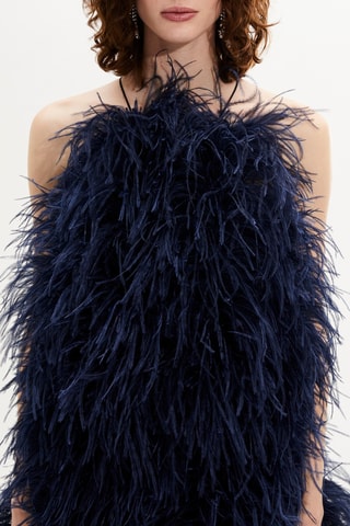 Robe longue en plumes d’autruche - Bleu marine