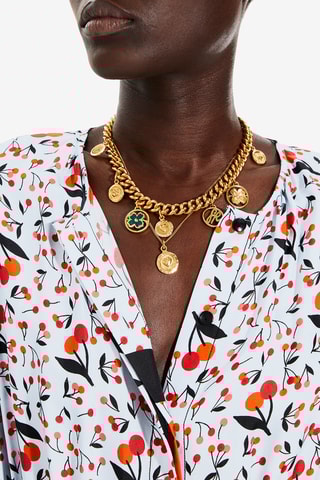 Robe longue en soie - Bleu clair et orange