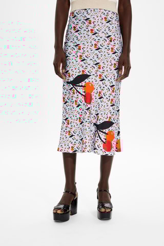 Jupe midi en soie - Bleu clair et orange