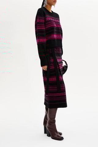 Jupe longue en laine - Noir et fuchsia