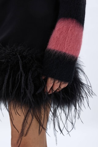 Jupe droite en plume de dinde et plume d’autruche - Noir