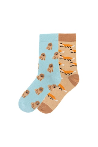 2 paires de chaussettes  - Beige, bleu et orange