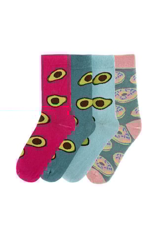 4 paires de chaussettes  - Bleu, vert et rose