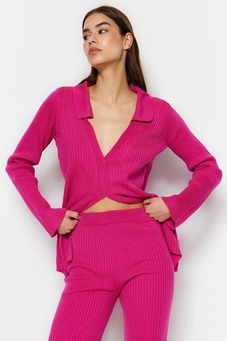 Casaco de malha e calças direitas Fúcsia