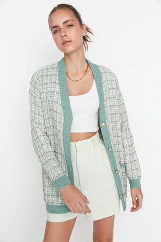 Casaco de malha aos quadrados Verde-água
