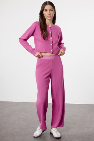 Casaco de malha e calças regular de cintura alta - Rosa