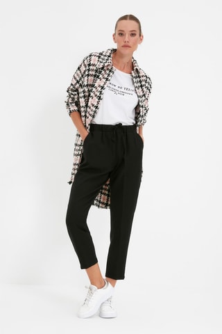 Calças casual de cintura subida Preto