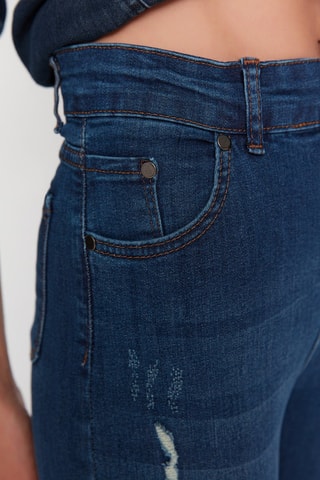 Calças de ganga skinny 7/8 de cintura alta - Azul-médio