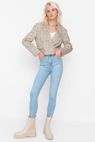 Calças de ganga skinny de cintura subida - Azul