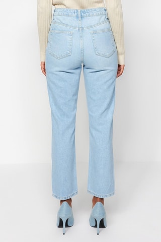 Calças de ganga direitas de cintura alta - Azul