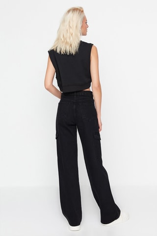 Calças de ganga wide legs com cintura subida Preto