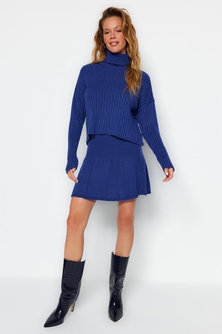 Camisola e saia estilo patinadora - Azul-cobalto