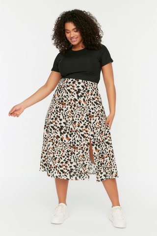 Saia midi Plus Size Bege
