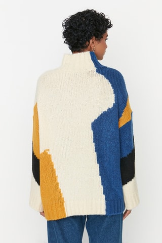 Camisola oversize - Cru e azul