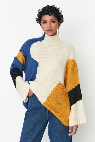 Camisola oversize - Cru e azul