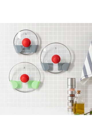 3 supporti adesivi per coperchi di casseruole - Grigio e verde